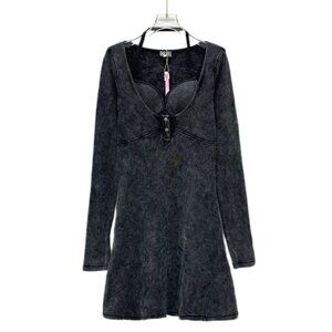 Diesel Black & Gray Washed Long-Sleeve Cotton Dress Size M